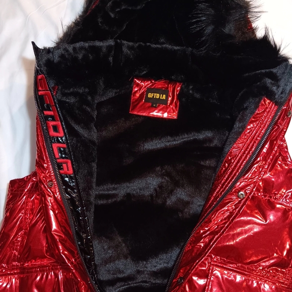 GIFTED LA VEST JACKET WITH HOOD RED WOMENS SMALL 100%POLYESTER - Picture 5 of 14